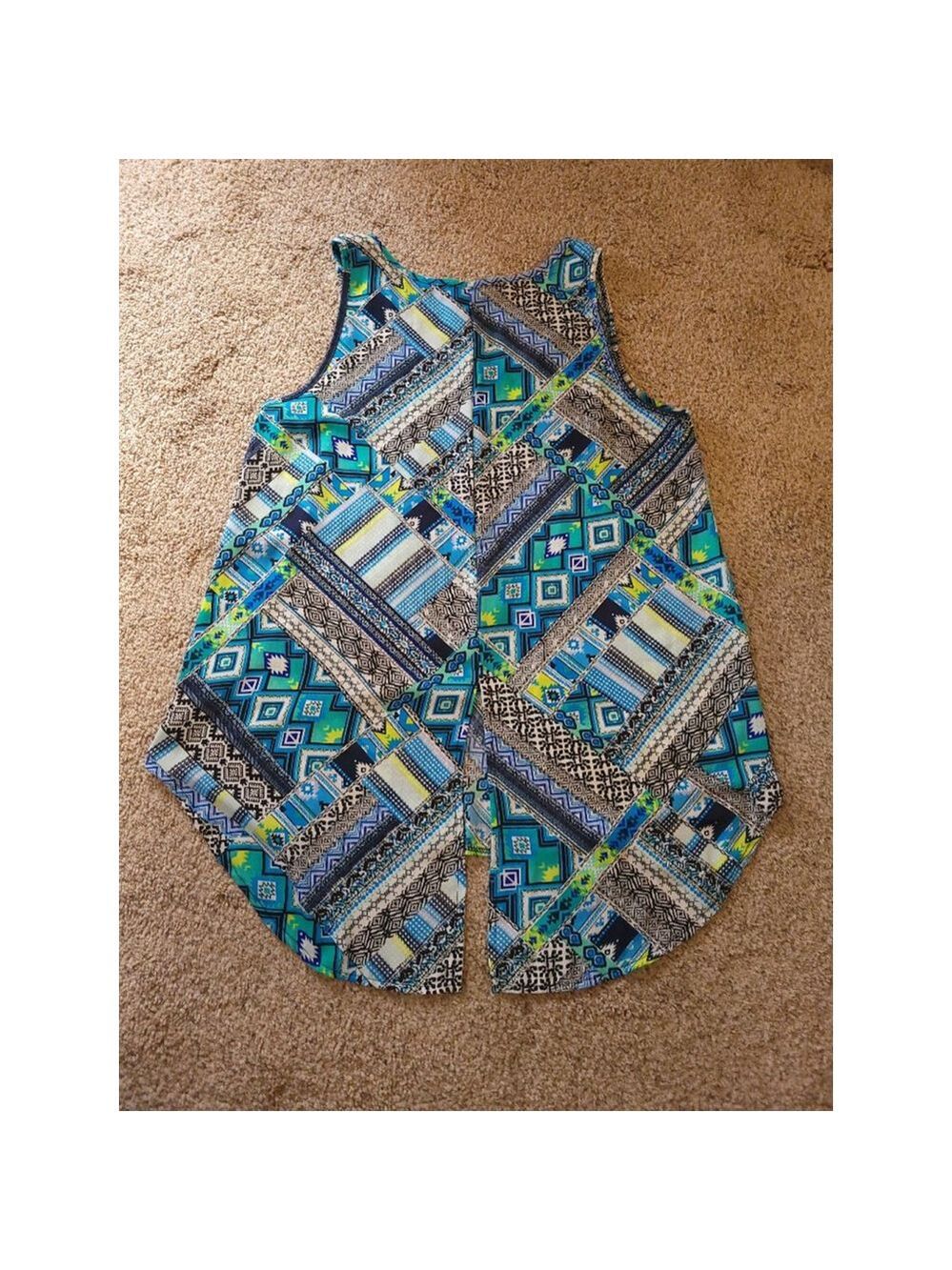 Pink Rose Blue Geometric Sleeveless Top Size M - Picture 7 of 9